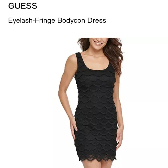 Guess Lace Fringe Black Bodycon Dress - Size 6 - Picture 15 of 16
